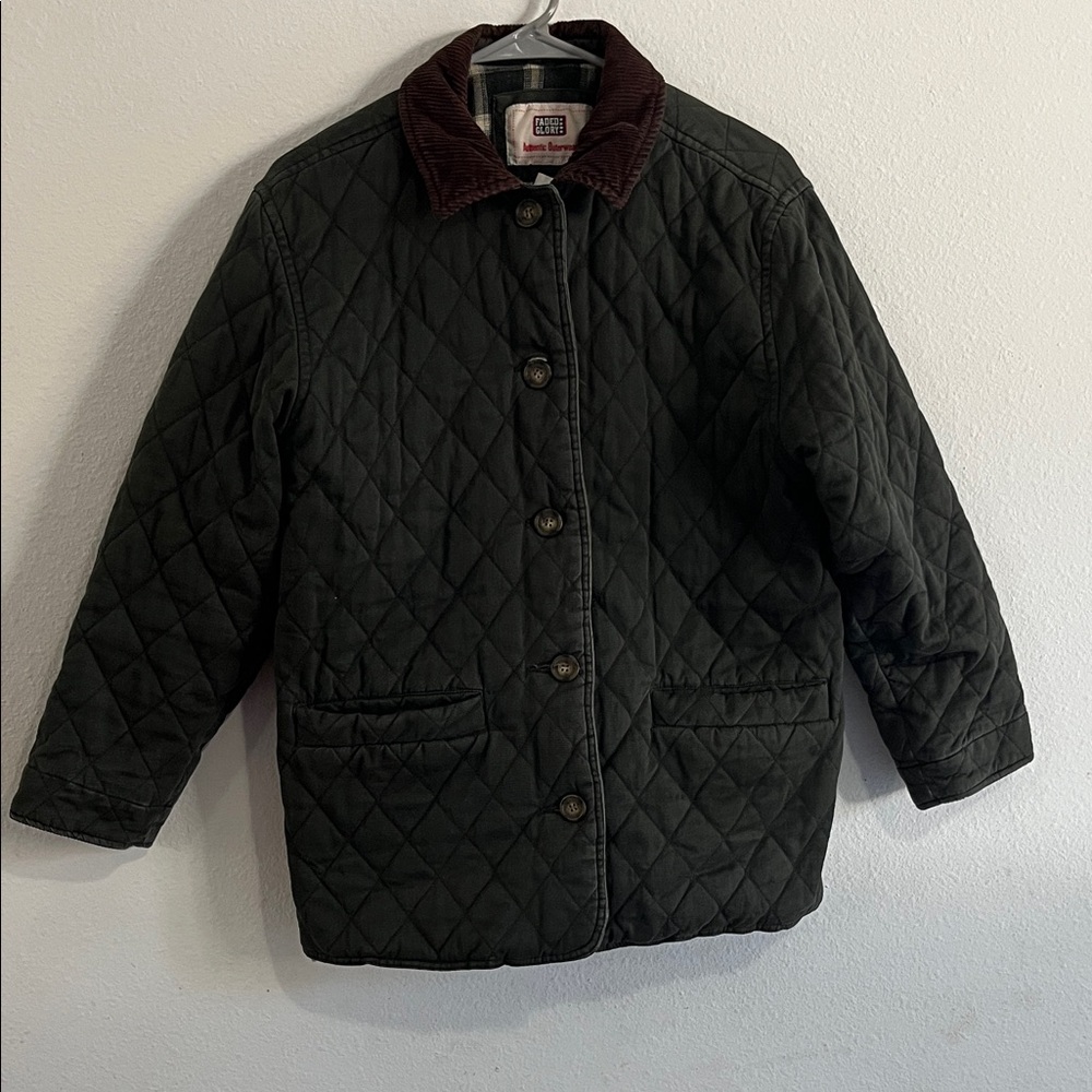 Faded Glory Quilted Jacket - Black with Brown Collar